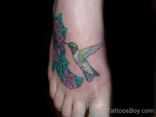 Flower And Hummingbird Tattoo On Foot 14-TB1051