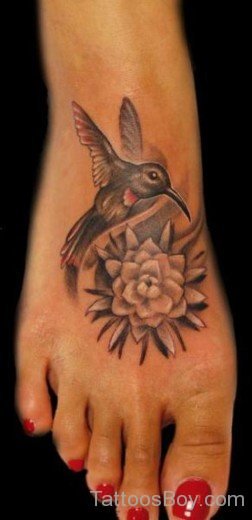 Flower And Hummingbird Tattoo On Foot-TB1052