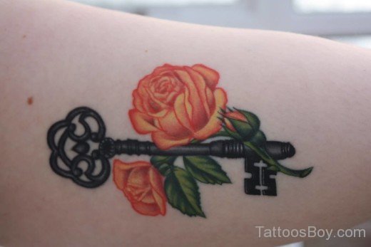 Flower And  Key Tattoo-TB1038