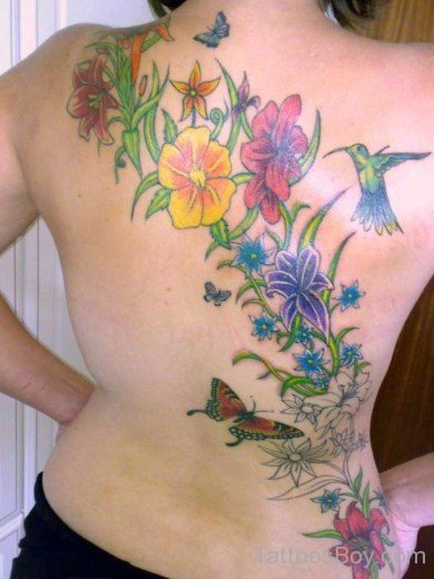 Nice Flower Tattoo On Back-TB12044