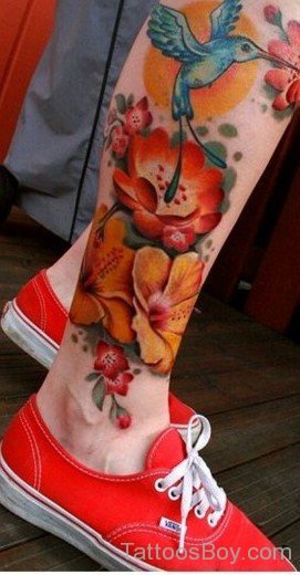 Flower Tattoo On LEg-TB1055