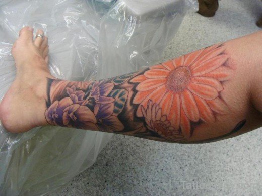 Flower Tattoo On Leg-TB1076