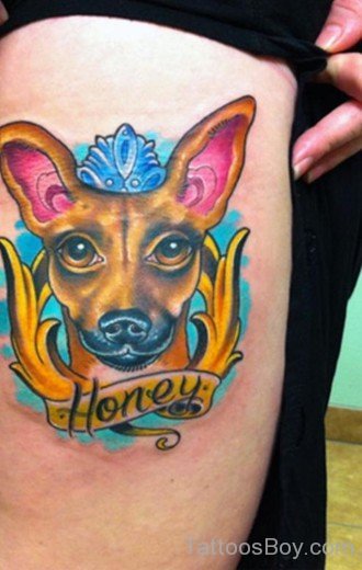 Foxie Dog Tattoo On Thigh-Tb1097