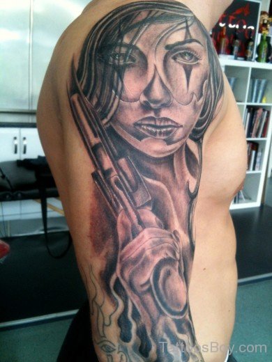 Girl Face Tattoo On Half Sleeve-TB1026