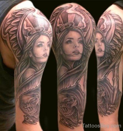 Girl Face Tattoo On Half Sleeve-TB160