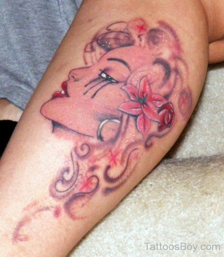 Girl Face Tattoo On Leg-TB120