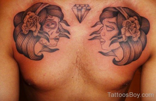 Girls And Diamond Tattoo On Chest-TB1103