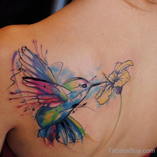 Graceful Hummingbird Tattoo On Back-TB1060