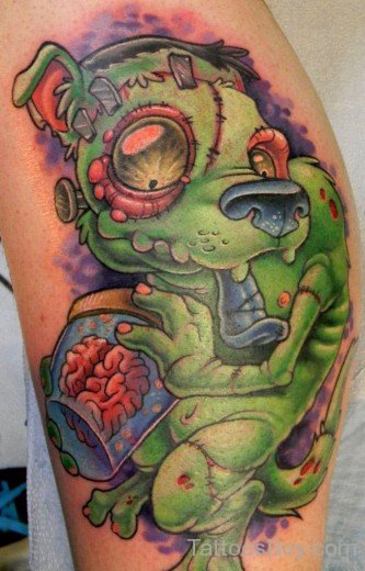 Green Ink Halloween Tattoo On Leg-Tb1108