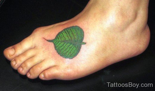 Green Leaf Tattoo On Foot-Tb132