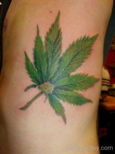 Green Leaf Tattoo On Rib-Tb134