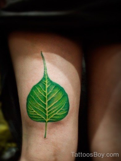 Green Leaf Tattoo On Thigh-Tb135