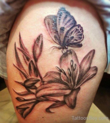 Grey Butterfly And  Lily Tattoo-TB12058