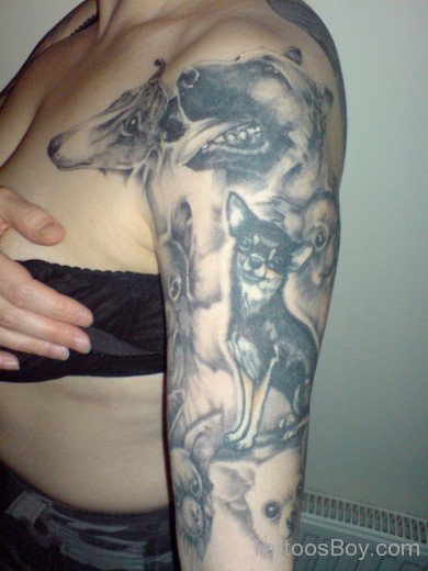 Grey Dog Tattoo On Half Sleeve-TB1089