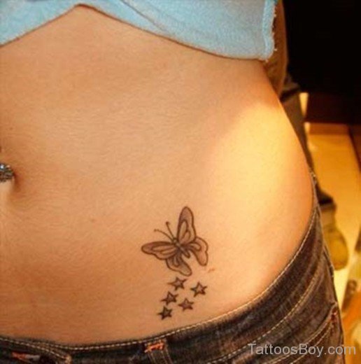 Grey Ink Butterfly Feminine Tattoo On Hip-TB1073