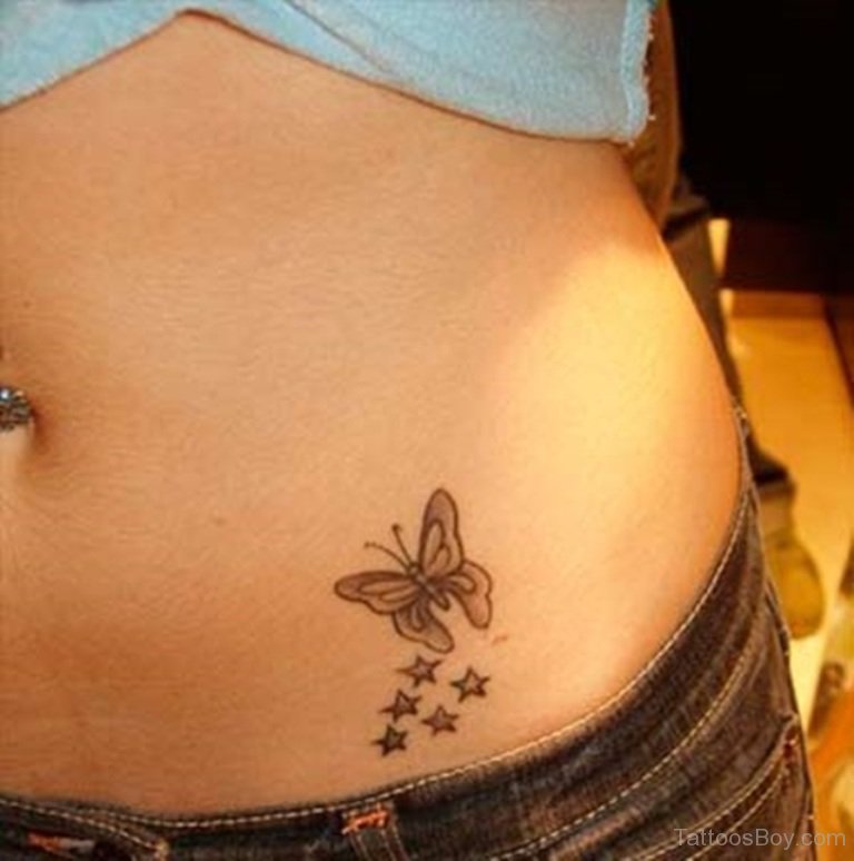 Permalink to Grey Ink Butterfly Feminine Tattoo.
