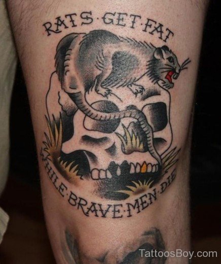 Grey Ink Skull And Rat Cartoon Tattoo-Tb1109