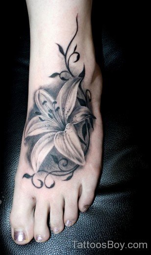 Grey  Lily Flower Tattoo On Foot-TB12051