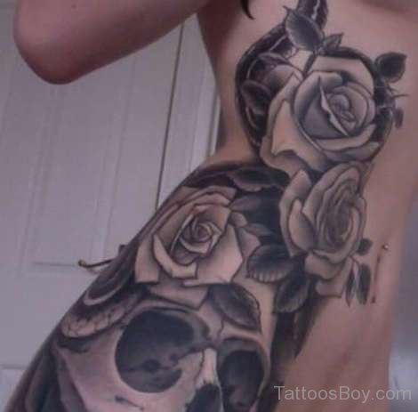 Grey Rose Tattoo On Rib-TB120