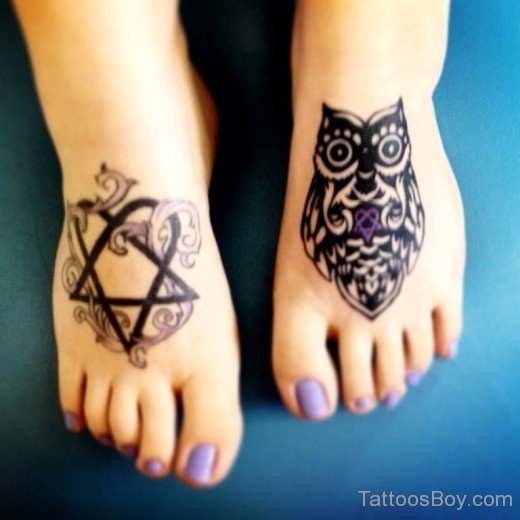 Heartagram And Owl Tattoo-TB1038