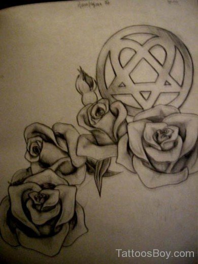 Heartagram And Rose Tattoo-TB1039