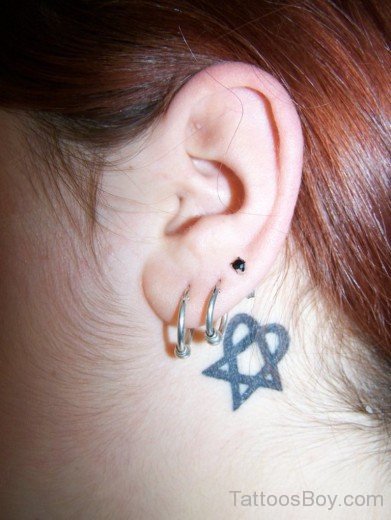 Heartagram Tattoo On Behind Ear-TB1059