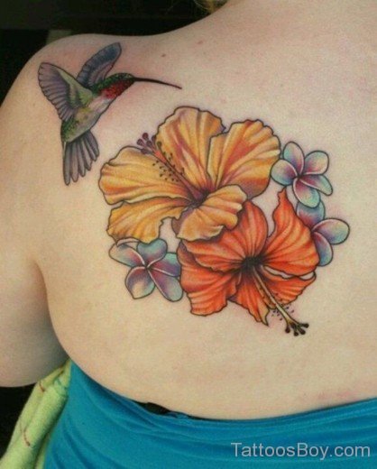 Hibiscus And Bird Tattoo On Back-TB12057