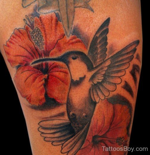 Hibiscus And Bird Tattoo-TB12058