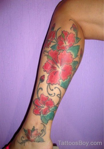 Hibiscus Flower Tattoo Design On Leg 12-TB12076
