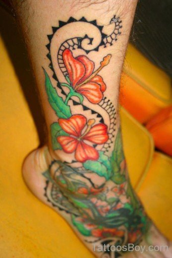 Hibiscus Flower Tattoo Design On Leg-TB12077