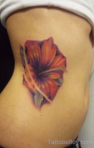 Hibiscus Flower Tattoo On Rib