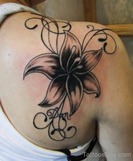 Black Hibiscus Flower Tattoo On Shoulder 14-TB12092