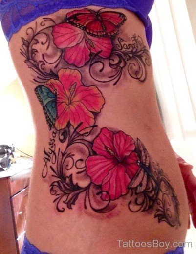 Hibiscus Tattoo On Rib-TB1075