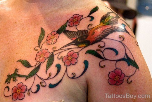 Hummingbird  And Flower  Tattoo Design-TB1066