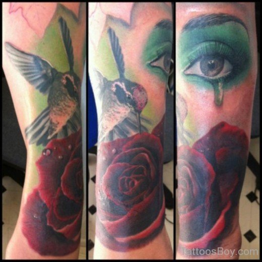 Hummingbird And Rose Tattoo-TB1079