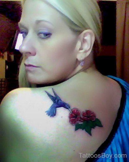 Hummingbird Flower Tattoo On Back-TB1082