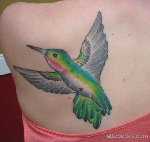 Nice Hummingbird Tattoo On Back 