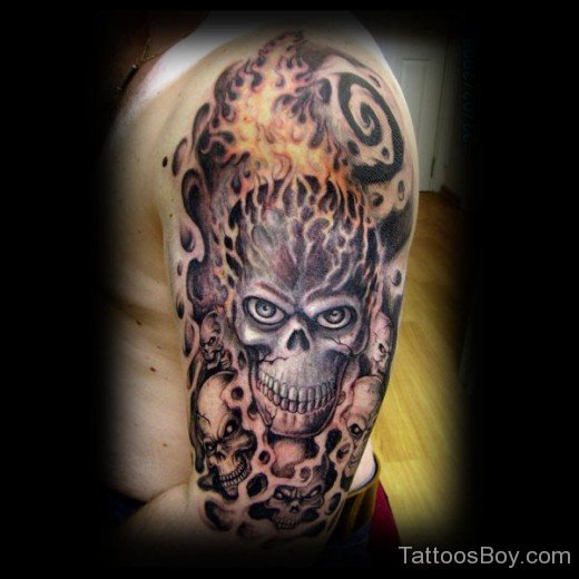 Japanese Skull Tattoo On Half Sleeve-TB1216