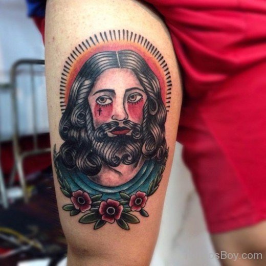 Jesus Tattoo On Thigh 4-TB142