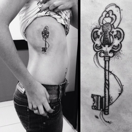 Key Tattoo On Rib-TB1089