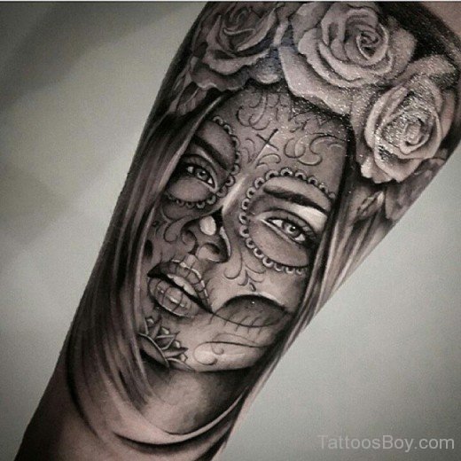 Latino Girl And Rose Tattoo-TB1042