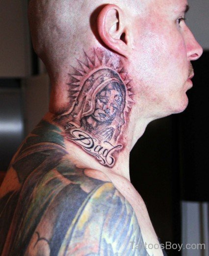 Latino Virgin Mary Tattoo On Neck-TB1068