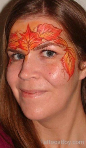 Leaf Tattoo On Face-Tb164