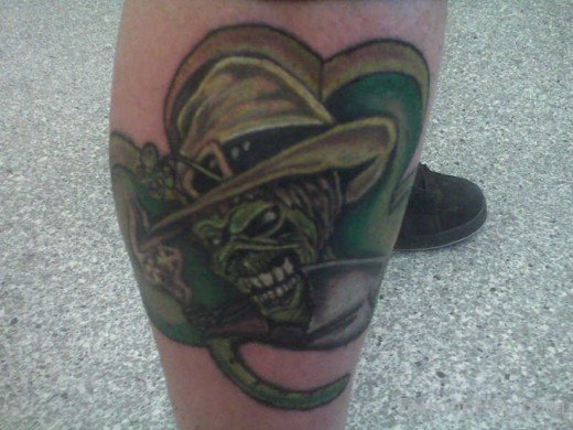 Leprechaun Skull Tattoo  On LEg-TB12053