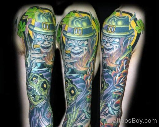 Leprechaun Tattoo Design On Full Sleeve-TB12070