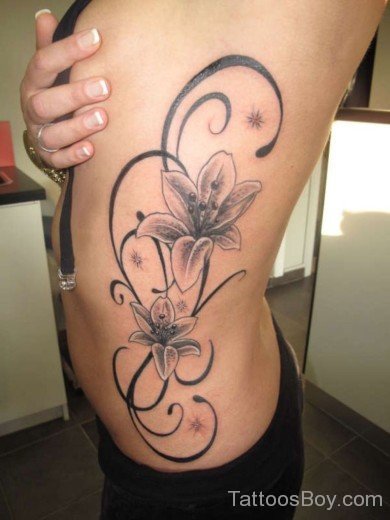Lily Flower Tattoo Design On Rib 1-TB12067