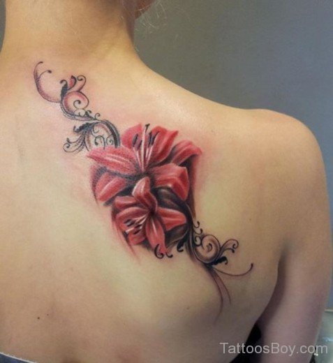 Lily Flower Tattoo On Back-TB12070