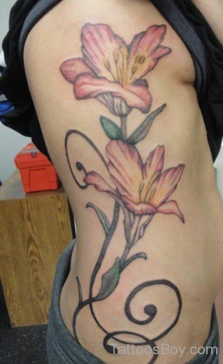 Lily Flower Tattoo On Rib 1-TB12072