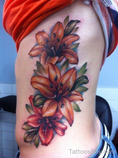 Lily Flower  Tattoo On Rib-TB12062