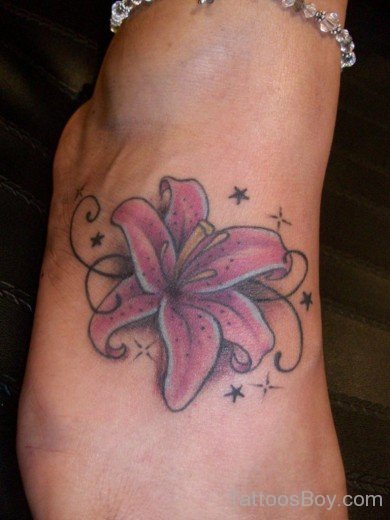 Lily Tattoo Design On Foot 1-TB12093
